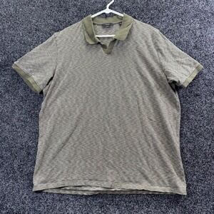 Vince Men XXL Olive Green Striped Cotton Short Sleeve V-Neck Polo Shirt RN106730